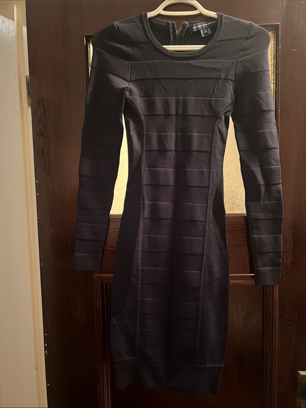 French Connection Dark Blue Long-Sleeve Bandage Dress